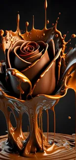 Chocolate rose splash art with dynamic effects.