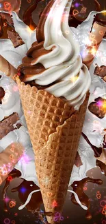 Chocolate and vanilla ice cream cone wallpaper
