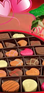 Heart-shaped chocolate box wallpaper with love theme.