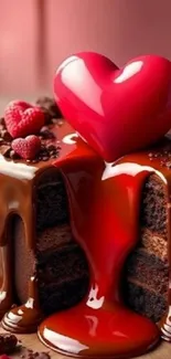 Chocolate cake with red heart topping