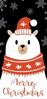 Festive Christmas bear with snowflakes wallpaper.