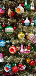 Vibrant Christmas tree with festive ornaments.