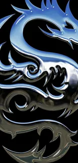 Sleek silver dragon with metallic design on a black background.