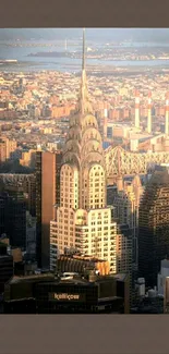 Chrysler Building at sunset with cityscape background.