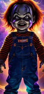 Chucky doll in cosmic horror scene.