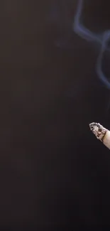 Hand holding a cigarette with smoke against a dark background wallpaper.