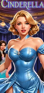 Cinderella fantasy art in blue gown.