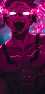 Anime character with glowing energy and vibrant magenta tones.