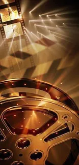 Film reel wallpaper with cinematic lights.
