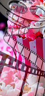 Popcorn with film reel on a vibrant background