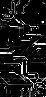 Black and white circuit board wallpaper design for mobile screen.