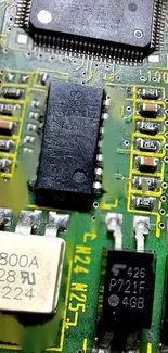 Close-up view of a detailed circuit board with microchips.