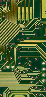 Green circuit board pattern wallpaper with electronic design.