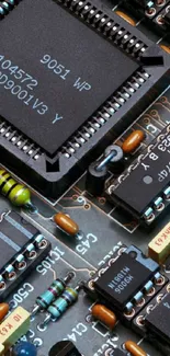 Close-up of a detailed circuit board showcasing microchips.