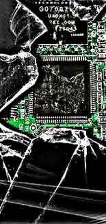 Circuit board with black and green design on mobile wallpaper.