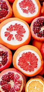 Vibrant citrus and pomegranate mobile phone wallpaper with a colorful design.