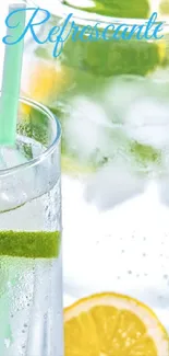 Refreshing citrus drink with lime and mint on ice.