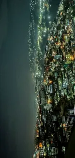 Aerial view of city lights at night creating a serene and vibrant cityscape.