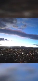 Dusk cityscape wallpaper with vibrant sky and city lights.