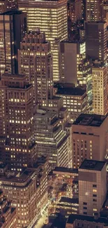 Illuminated skyscraper cityscape at night, urban wallpaper.