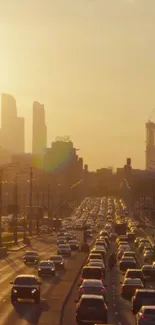 A beautiful cityscape with golden sunset and busy traffic, perfect for mobile wallpaper.