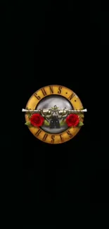 Guns N' Roses logo with roses on black background.