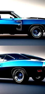 Classic blue muscle car with sleek design on display.