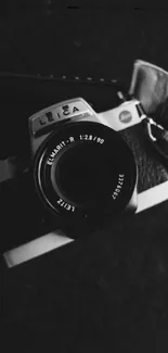 Vintage Leica camera on a black background in classic style.