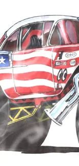 Illustration of an American classic car with flag motif.