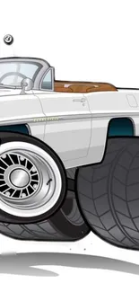 Cartoon classic car with large wheels and white body.