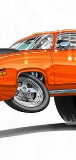 Vibrant orange muscle car illustration on a sleek white background.