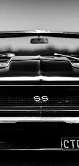 Black and white classic car wallpaper for mobile.