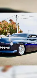 Elegant vintage car in vibrant street view setting.