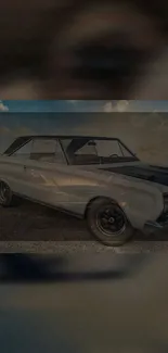 Vintage classic car wallpaper with warm tones and dramatic sky backdrop.