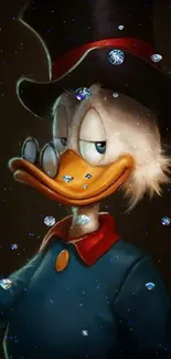 Classic cartoon duck character in top hat art.