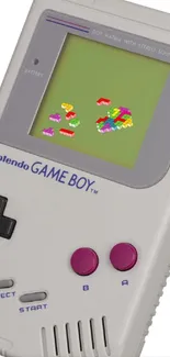 Classic Game Boy with Tetris display on screen, highlighting nostalgic gaming design.