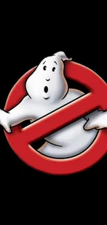 Classic ghost logo on black mobile wallpaper, red circle with white ghost.