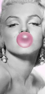 Glamorous vintage portrait with pink bubblegum accent.