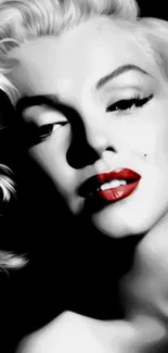 Black and white wallpaper with red lips and classic elegance.