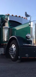 Classic green truck with chrome details on a mobile wallpaper.