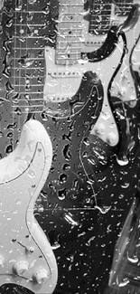 Monochrome lineup of electric guitars in a classic style.