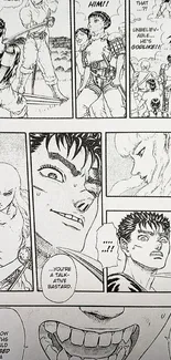 Intricate manga comic page with black and white characters and dialogues.