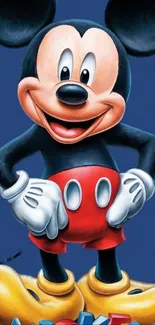 Classic Mickey Mouse in vibrant colors on a mobile wallpaper design.