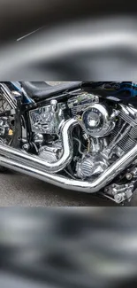 Closeup of a classic motorcycle engine with chrome details.