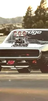 Dodge Charger muscle car with scenic backdrop.