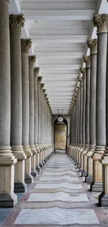 Symmetrical corridor with classic stone columns.