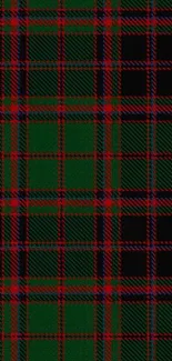 Classic tartan plaid pattern in green, red, and black for a stylish mobile background.