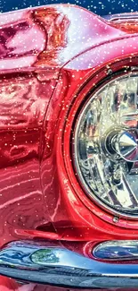 Vintage red car close-up wallpaper, classic design.