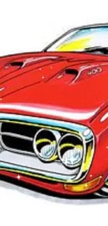 Illustrated red sports car with classic design.