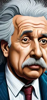 Detailed digital portrait of a classic scientist on a mobile wallpaper.